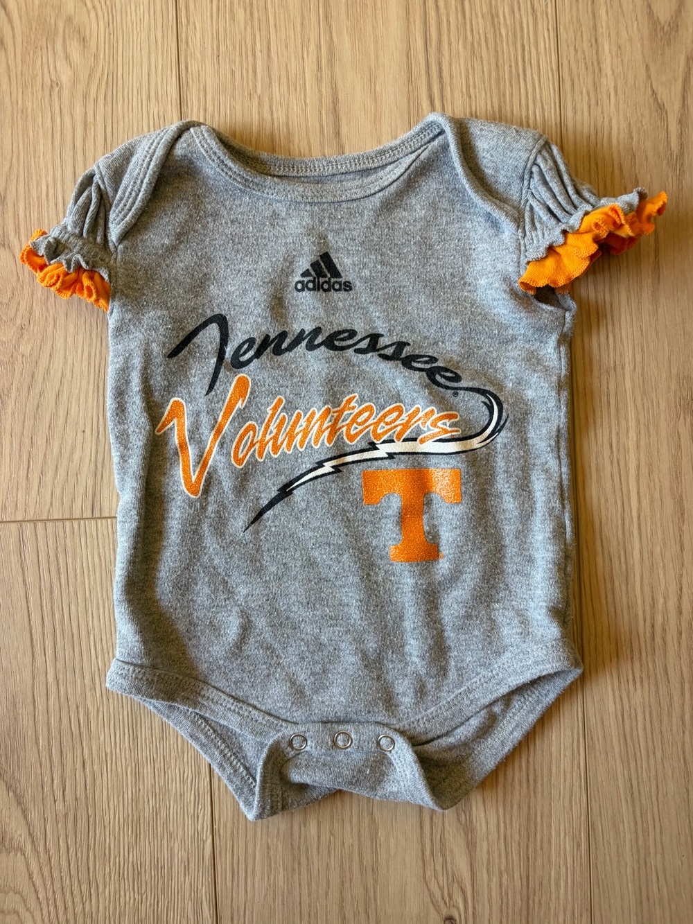 Adidas Gray Infant Tee with White Logo and Black Script